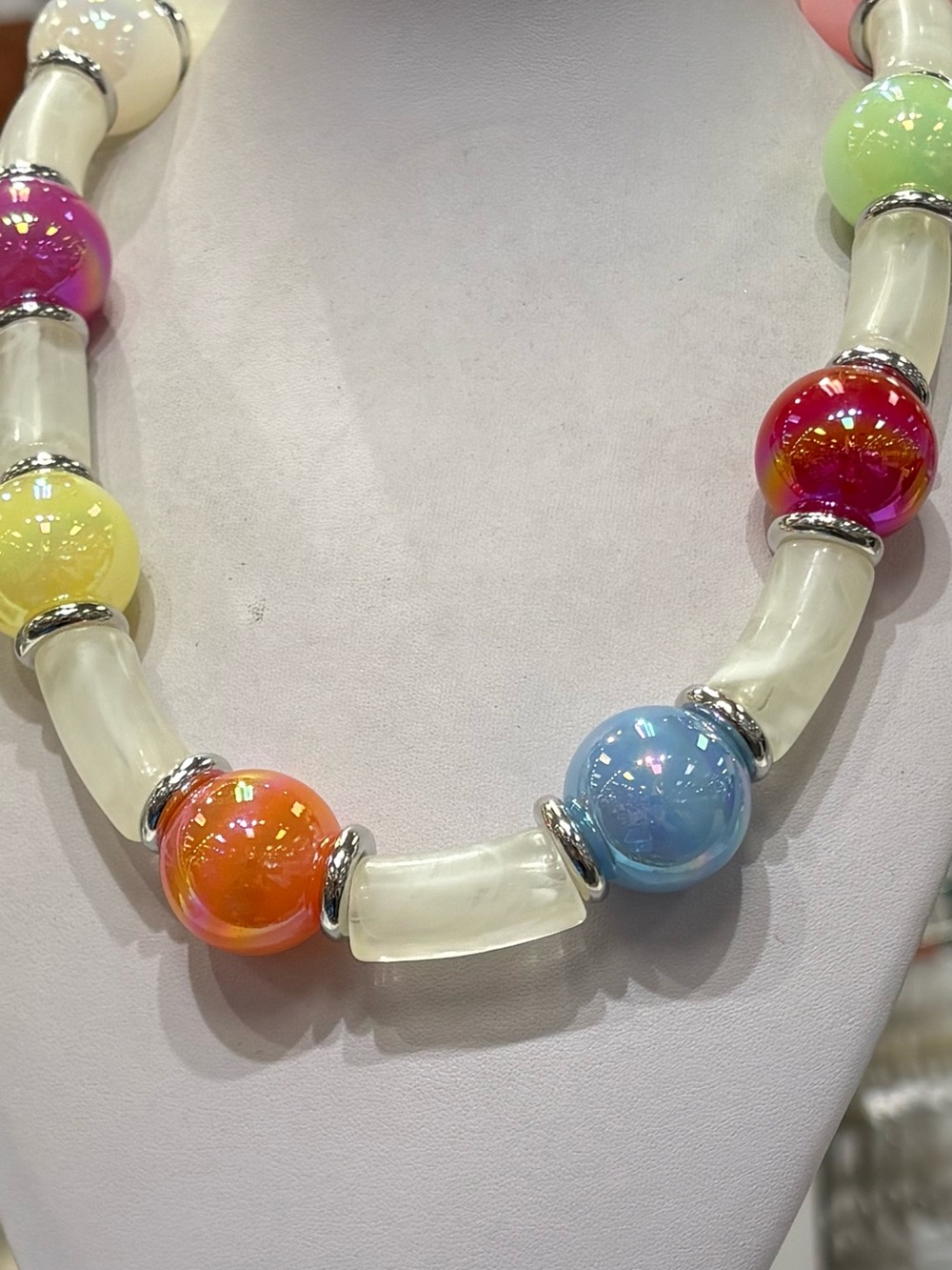 Vibrant Multicolor Glass Bead Necklace - Women